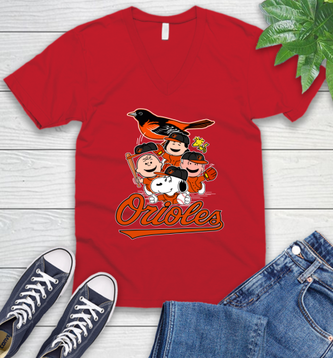 MLB Baltimore Orioles Snoopy Charlie Brown Woodstock The Peanuts Movie Baseball T Shirt_000 V-Neck T-Shirt 6