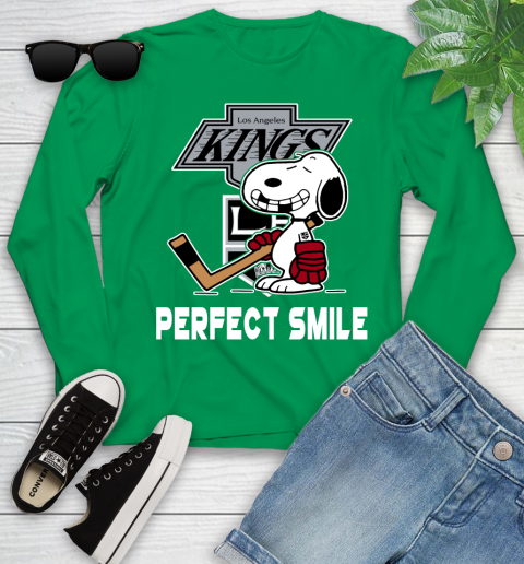 NHL Los Angeles Kings Snoopy Perfect Smile The Peanuts Movie Hockey T Shirt Youth Long Sleeve 7