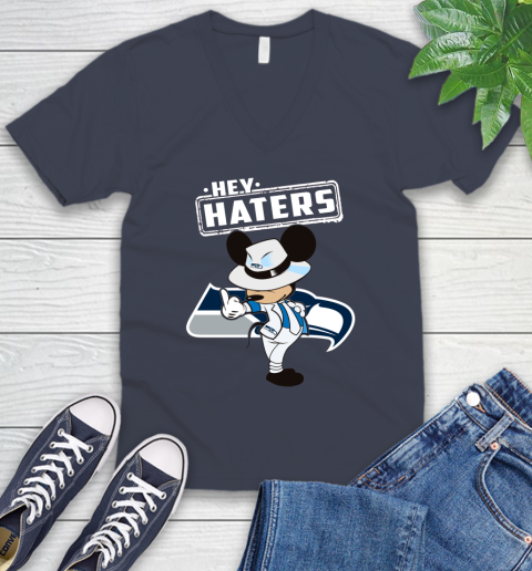 NFL Hey Haters Mickey Football Sports Seattle Seahawks V-Neck T-Shirt 8