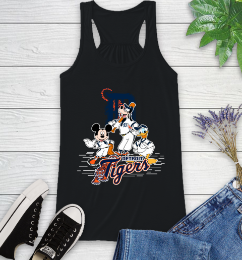 MLB Detroit Tigers Mickey Mouse Donald Duck Goofy Baseball T Shirt Racerback Tank