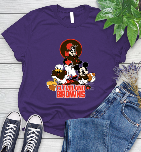 NFL Cleveland Browns Mickey Mouse Donald Duck Goofy Football Shirt Women's T-Shirt 4