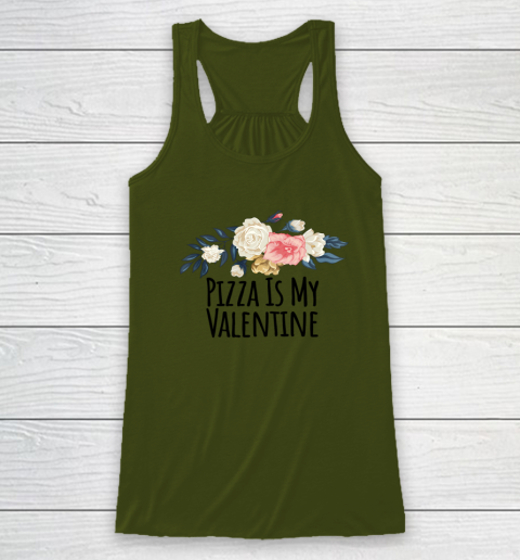 Floral Flowers Funny Pizza Is My Valentine Racerback Tank 3