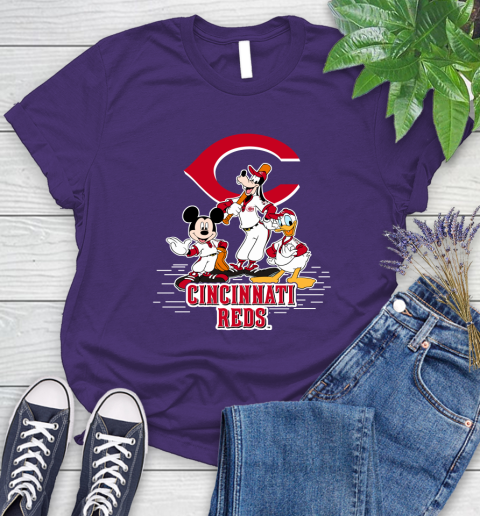 MLB Cincinnati Reds Mickey Mouse Donald Duck Goofy Baseball T Shirt Women's T-Shirt 4