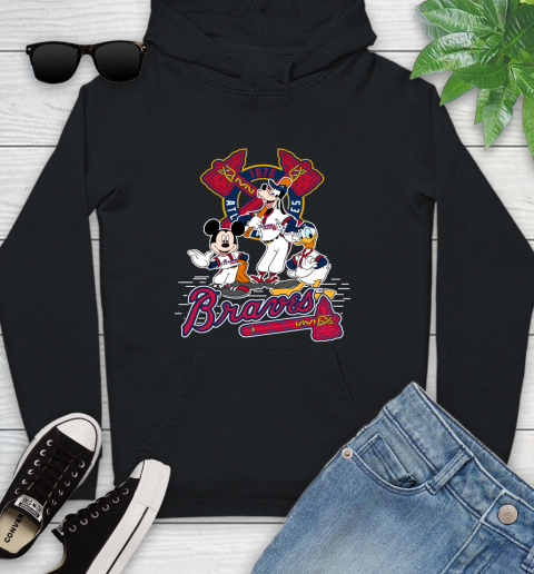 MLB Atlanta Braves Mickey Mouse Donald Duck Goofy Baseball T Shirt Youth Hoodie