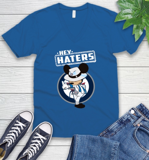 NHL Hey Haters Mickey Hockey Sports Winnipeg Jets V-Neck T-Shirt 5