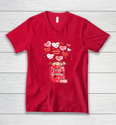 Buffalo Plaid Hearts Loved Grammy Valentine Day V-Neck T-Shirt 11