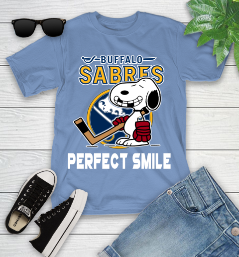 NHL Buffalo Sabres Snoopy Perfect Smile The Peanuts Movie Hockey T Shirt Youth T-Shirt 15