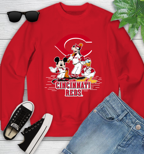 MLB Cincinnati Reds Mickey Mouse Donald Duck Goofy Baseball T Shirt Youth Sweatshirt 8