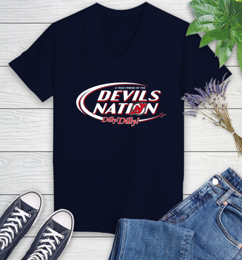 NHL A True Friend Of The New Jersey Devils Dilly Dilly Hockey Sports Women's V-Neck T-Shirt 2