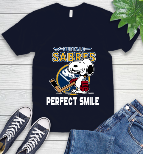 NHL Buffalo Sabres Snoopy Perfect Smile The Peanuts Movie Hockey T Shirt V-Neck T-Shirt 2