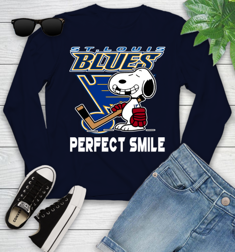 NHL St.Louis Blues Snoopy Perfect Smile The Peanuts Movie Hockey T Shirt Youth Long Sleeve 2