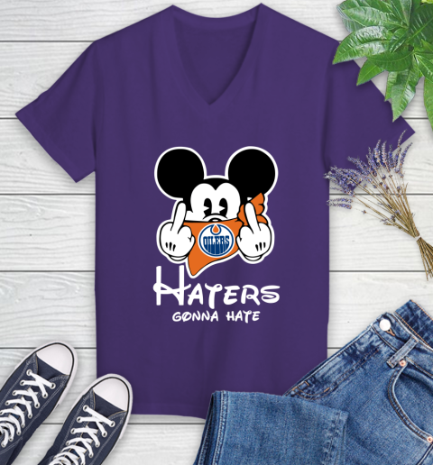 NHL Edmonton Oilers Haters Gonna Hate Mickey Mouse Disney Hockey T Shirt Women's V-Neck T-Shirt 3