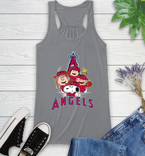 MLB Los Angeles Angels Snoopy Charlie Brown Woodstock The Peanuts Movie Baseball T Shirt_000 Racerback Tank 4