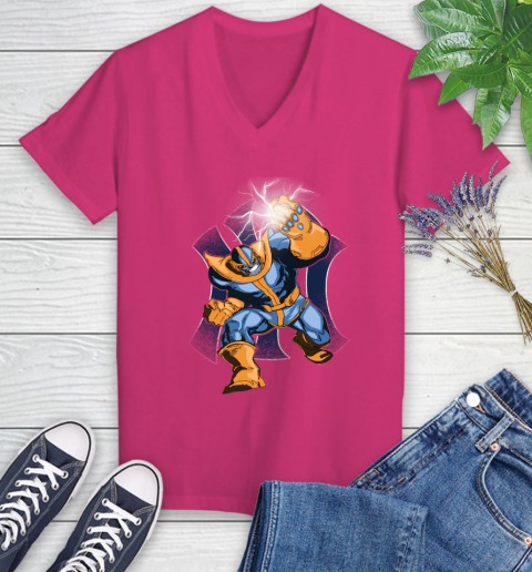New York Yankees MLB Baseball Thanos Avengers Infinity War Marvel Women's V-Neck T-Shirt 9