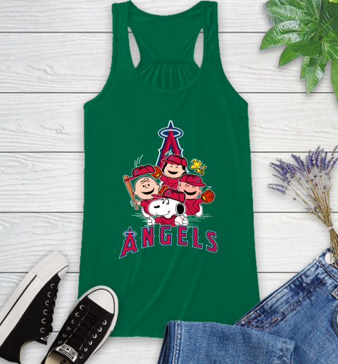 MLB Los Angeles Angels Snoopy Charlie Brown Woodstock The Peanuts Movie Baseball T Shirt_000 Racerback Tank 6