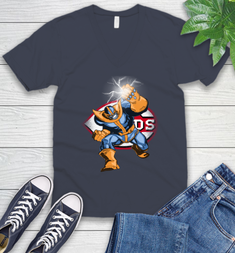 Cincinnati Reds MLB Baseball Thanos Avengers Infinity War Marvel V-Neck T-Shirt 8