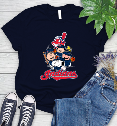 MLB Cleveland Indians Snoopy Charlie Brown Woodstock The Peanuts Movie Baseball T Shirt_000 Women's T-Shirt 2