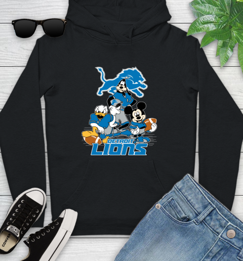 NFL Detroit Lions Mickey Mouse Donald Duck Goofy Football Shirt Youth Hoodie