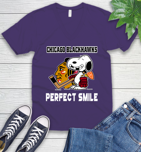 NHL Chicago Blackhawks Snoopy Perfect Smile The Peanuts Movie Hockey T Shirt V-Neck T-Shirt 9