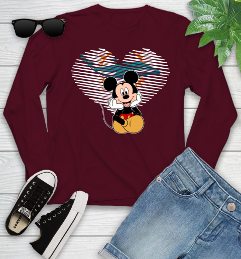 NFL Miami Dolphins The Heart Mickey Mouse Disney Football T Shirt_000 Youth Long Sleeve 6