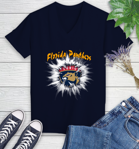 Florida Panthers NHL Hockey Adoring Fan Rip Sports Women's V-Neck T-Shirt 2