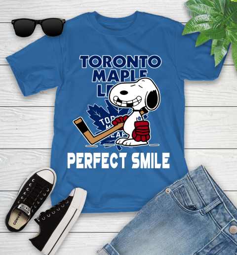NHL Toronto Maple Leafs Snoopy Perfect Smile The Peanuts Movie Hockey T Shirt Youth T-Shirt 12