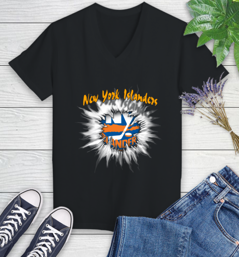 New York Islanders NHL Hockey Adoring Fan Rip Sports Women's V-Neck T-Shirt