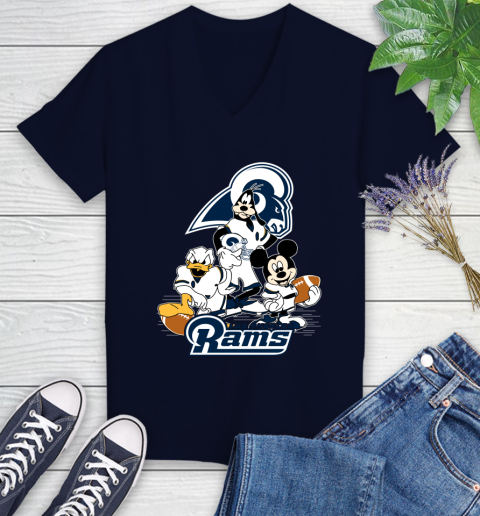 NFL Los Angeles Rams Mickey Mouse Donald Duck Goofy Football Shirt Women's V-Neck T-Shirt 2