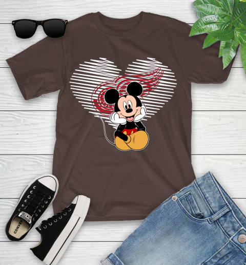 NHL Detroit Red Wings The Heart Mickey Mouse Disney Hockey Youth T-Shirt 7