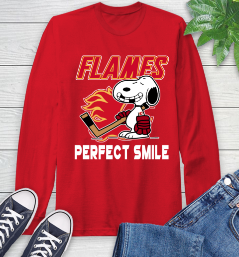 NHL Calgary Flames Snoopy Perfect Smile The Peanuts Movie Hockey T Shirt Long Sleeve T-Shirt 11
