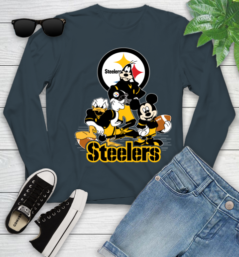 NFL Pittsburgh Steelers Mickey Mouse Donald Duck Goofy Football Shirt Youth Long Sleeve 9