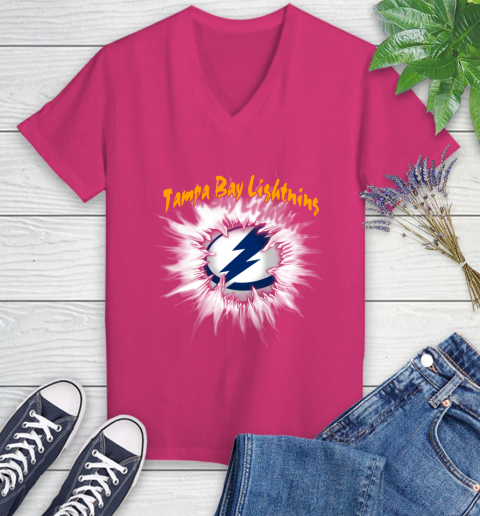 Tampa Bay Lightning NHL Hockey Adoring Fan Rip Sports Women's V-Neck T-Shirt 9