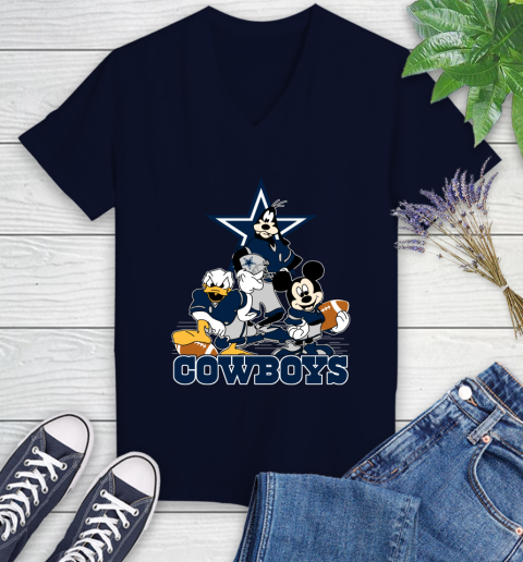 NFL Dallas Cowboys Mickey Mouse Donald Duck Goofy Football Shirt Women's V-Neck T-Shirt 2