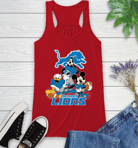 NFL Detroit Lions Mickey Mouse Donald Duck Goofy Football Shirt Racerback Tank 5