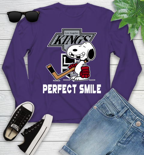 NHL Los Angeles Kings Snoopy Perfect Smile The Peanuts Movie Hockey T Shirt Youth Long Sleeve 4