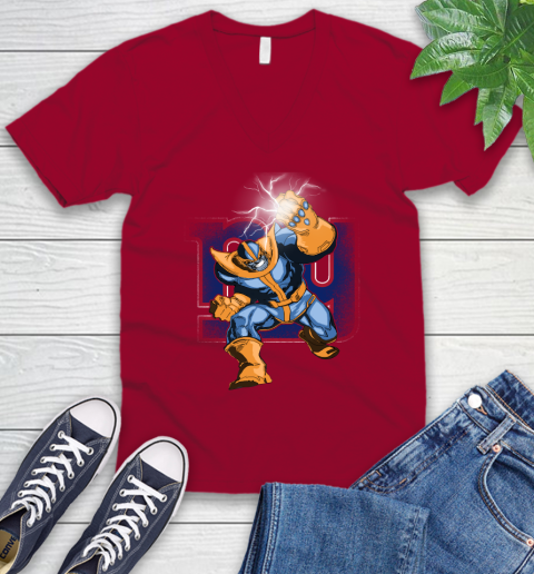New York Giants NFL Football Thanos Avengers Infinity War Marvel V-Neck T-Shirt 7