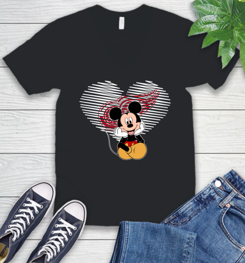 NHL Detroit Red Wings The Heart Mickey Mouse Disney Hockey V-Neck T-Shirt