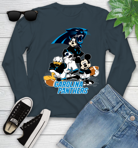 NFL Carolina Panthers Mickey Mouse Donald Duck Goofy Football Shirt Youth Long Sleeve 9