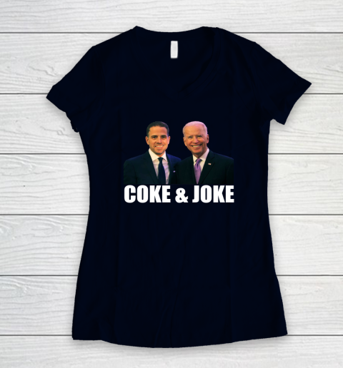 Hunter Biden and Joe Biden Coke and Joke Women's V-Neck T-Shirt 2