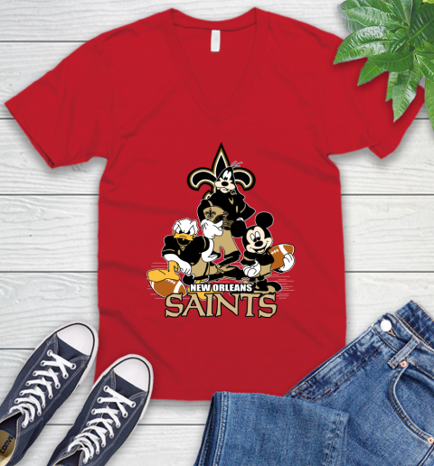 NFL New Orleans Saints Mickey Mouse Donald Duck Goofy Football Shirt V-Neck T-Shirt 6