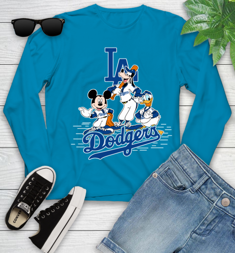 MLB Los Angeles Dodgers Mickey Mouse Donald Duck Goofy Baseball T Shirt Youth Long Sleeve 8