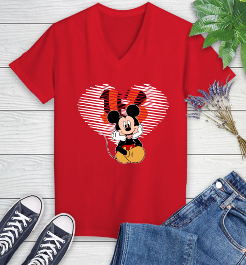 NFL Cincinnati Bengals The Heart Mickey Mouse Disney Football T Shirt_000 Women's V-Neck T-Shirt 11
