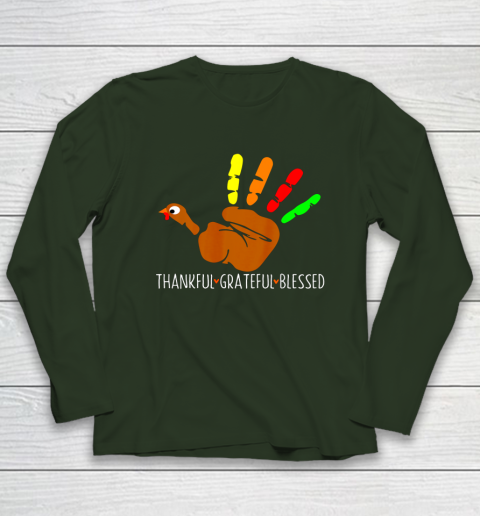 Thanksgiving Shirt Turkey Hand Print Funny Thanksgiving Day Long Sleeve T-Shirt 3