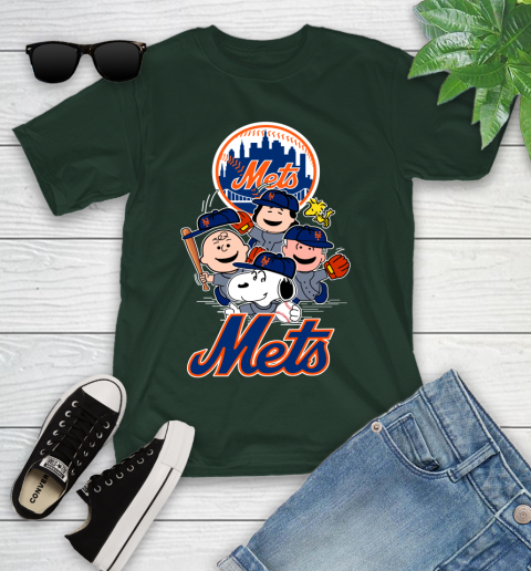 MLB New York Mets Snoopy Charlie Brown Woodstock The Peanuts Movie Baseball T Shirt Youth T-Shirt 5