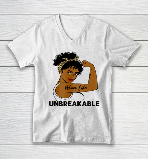 Mom Life Strong Black Women Unbreakable Awareness V-Neck T-Shirt