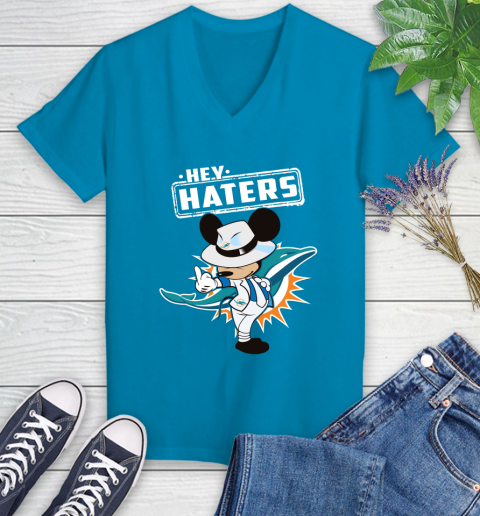 NFL Hey Haters Mickey Football Sports Miami Dolphins Women's V-Neck T-Shirt 7