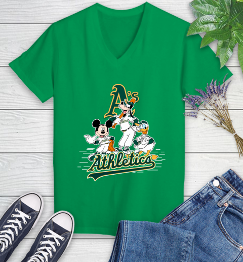 MLB Oakland Athletics Mickey Mouse Donald Duck Goofy Baseball T Shirt Women's V-Neck T-Shirt 5