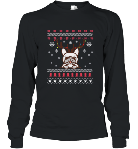 French Bulldog Christmas T Shirt Frenchie Reindeer Holiday AN Long Sleeve