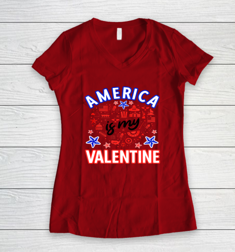 America is My Valentine Proud American Heart USA Women's V-Neck T-Shirt 13