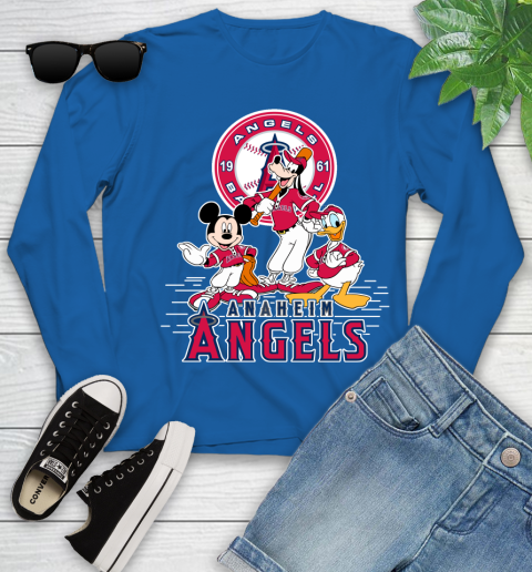MLB Los Angeles Angels Mickey Mouse Donald Duck Goofy Baseball T Shirt Youth Long Sleeve 10